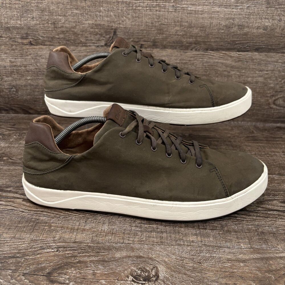 OluKai Lae'ahi Li Shoes Men's 14 Green Brown Textile Lace Up Casual Sneakers
